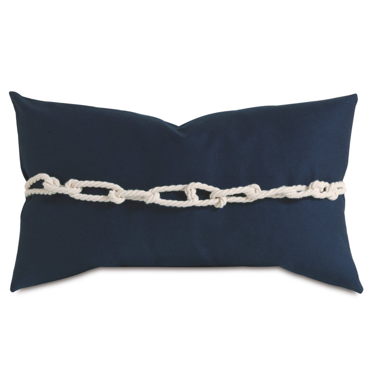 Barclay Butera Navy Cotton Lumbar Pillow with Appliqued Rope Detail