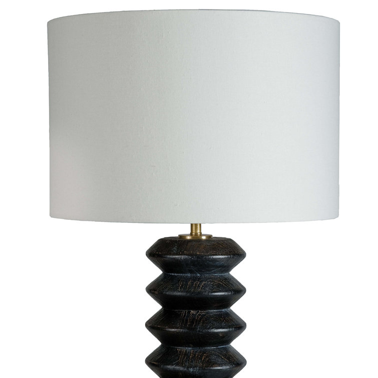 Ebony and Polished Brass Accordion Table Lamp with Linen Shade