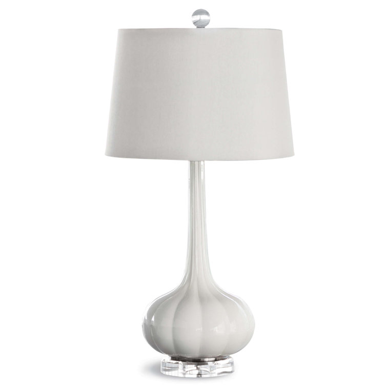 Snow White Glass Table Lamp with Linen Shade