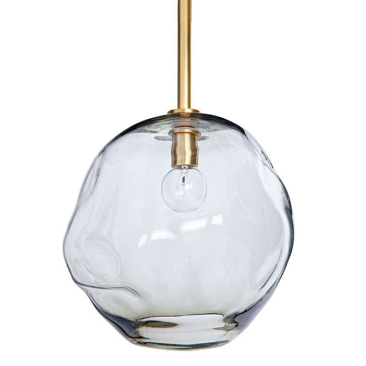 Sculptural Molten Glass & Brass Globe Pendant Light