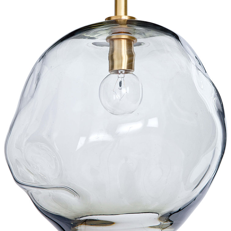 Sculptural Molten Glass & Brass Globe Pendant Light