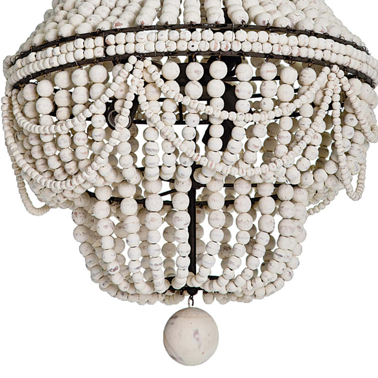 Malibu Weathered White Beaded 6-Light Chandelier
