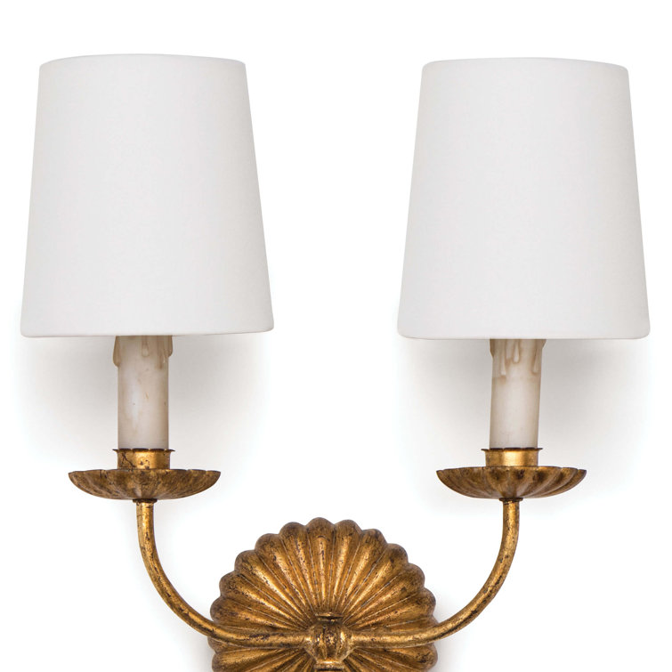 Regina Antique Gold Leaf Linen Shade Dimmable Wall Sconce