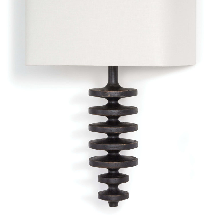 Ebony Black Linen Shade Dimmable Sconce with Brass Accents