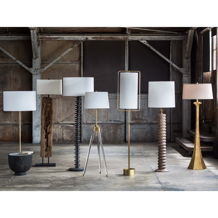 Ebony Birch Wood Fishbone Floor Lamp with Linen Shade