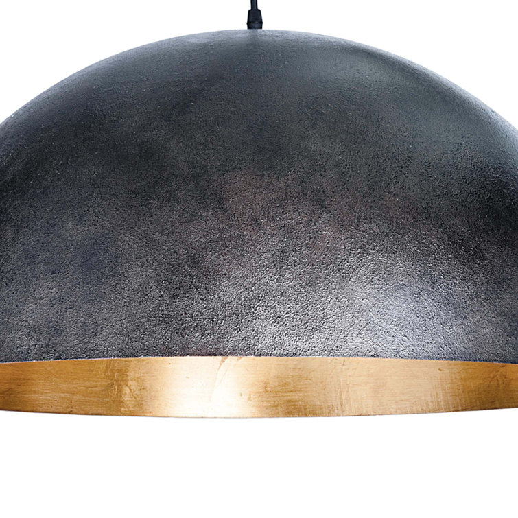 Large Blackened Steel Dome Pendant with Gold Interior