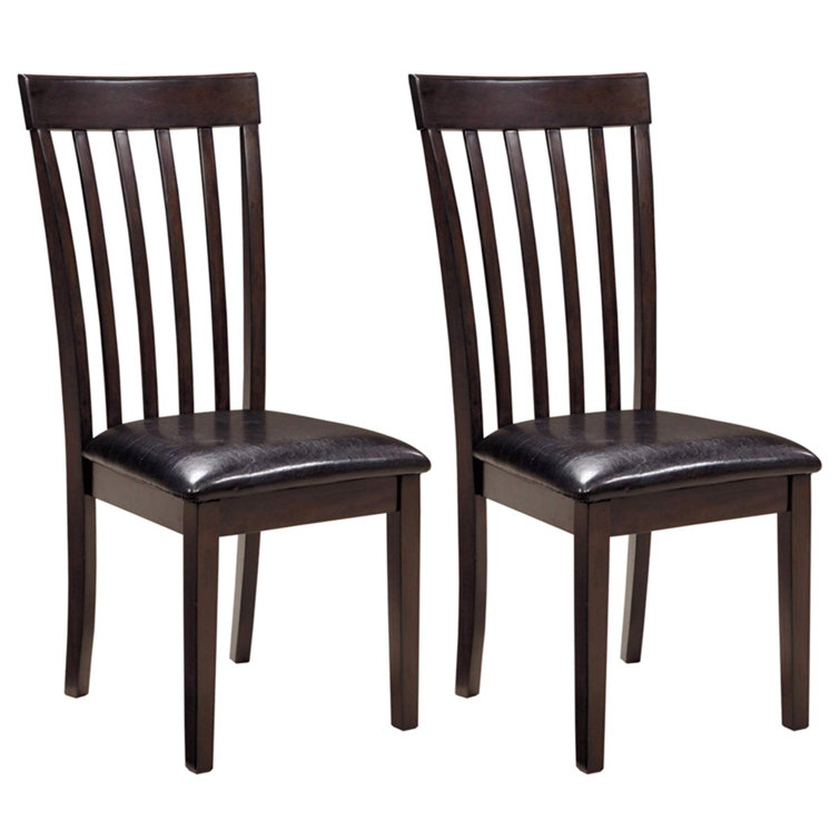 Transitional Dark Brown Leather Upholstered Side Chair with Wood Slat