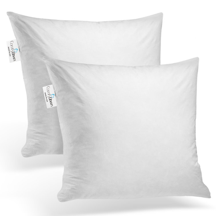 Set of Two 24" White Cotton Down Feather Throw Pillows