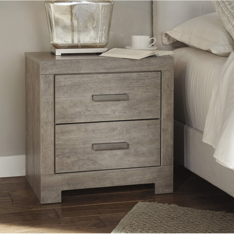 Modern Weathered Gray 2-Drawer Nightstand with USB Charging