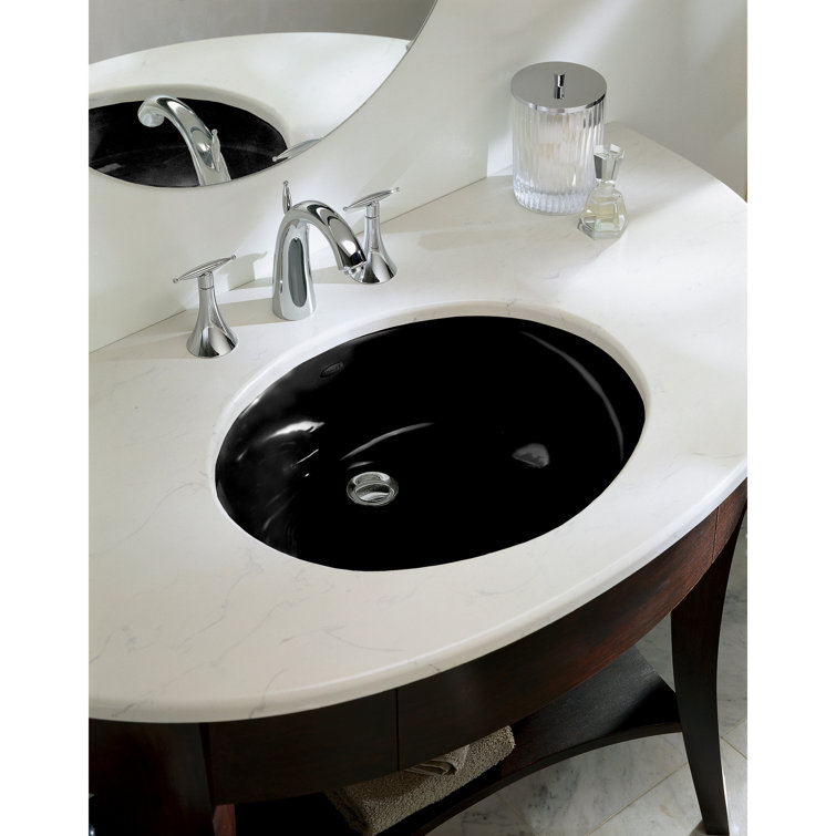 Black Ceramic Oval Undermount Pedestal Bathroom Sink