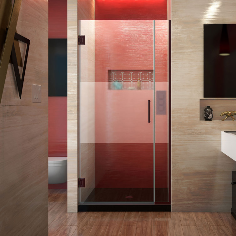 Matte Black Frameless Hinged Shower Door with Clear Glass