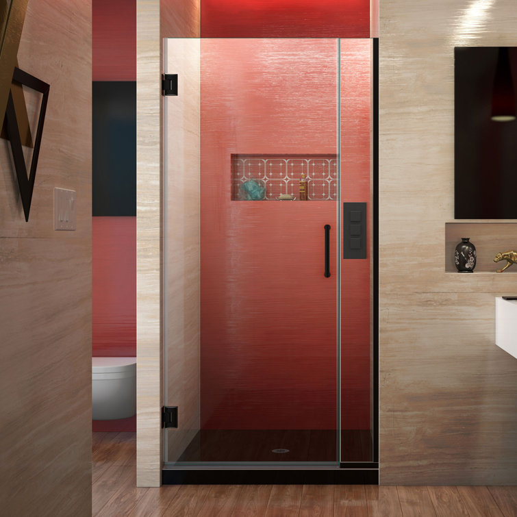 Matte Black Frameless Hinged Shower Door with Clear Glass