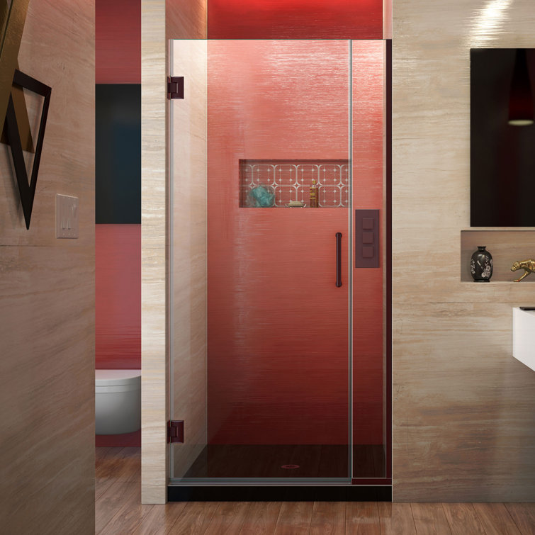 Unidoor Plus 61" Frameless Clear Glass Shower Door with Black Hardware