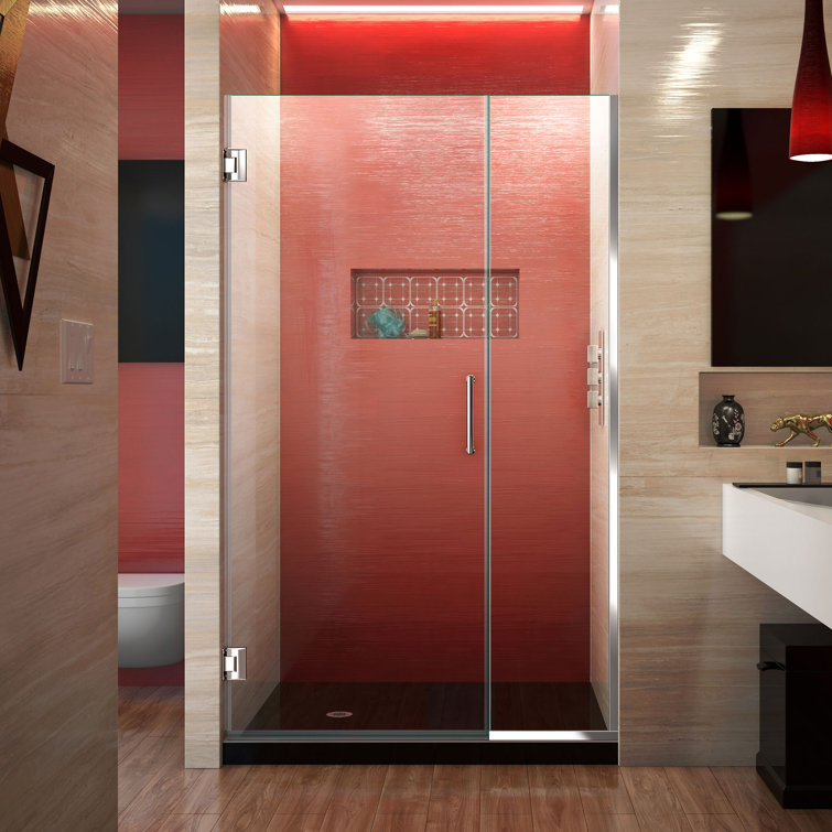 Unidoor Plus 45" Frameless Hinged Shower Door with Clear Glass