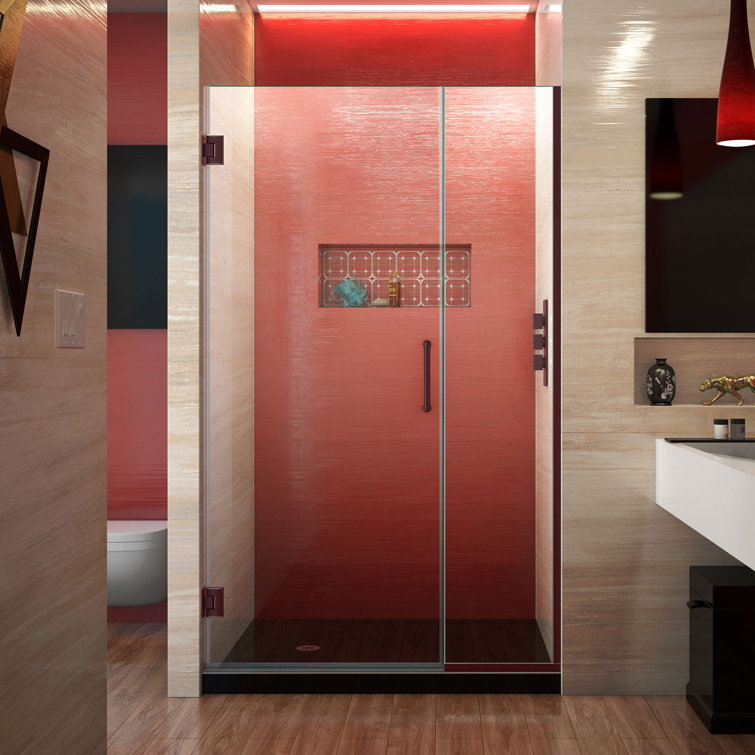Clear 44" Frameless Hinged Shower Door with Black Hardware
