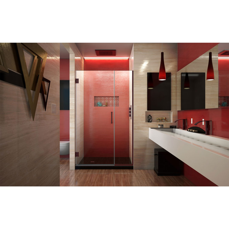 Clear 44" Frameless Hinged Shower Door with Black Hardware