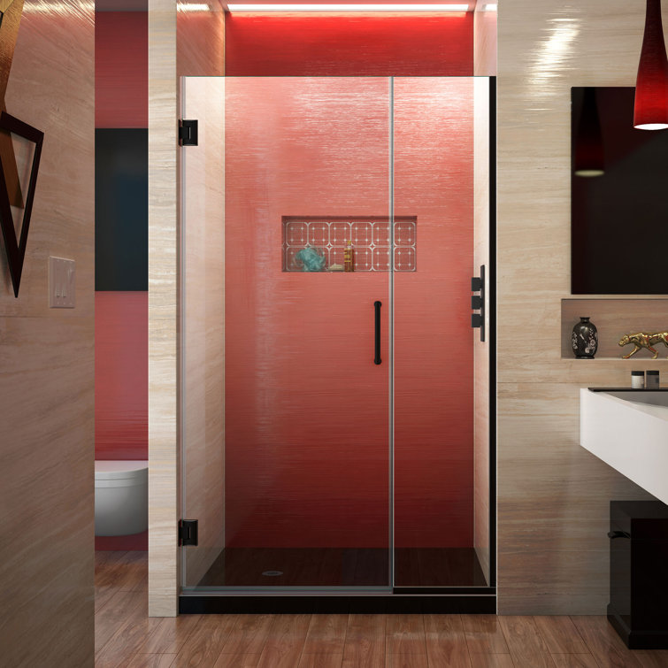 Unidoor Plus 52" Frameless Clear Glass Shower Door with Matte Black Hardware