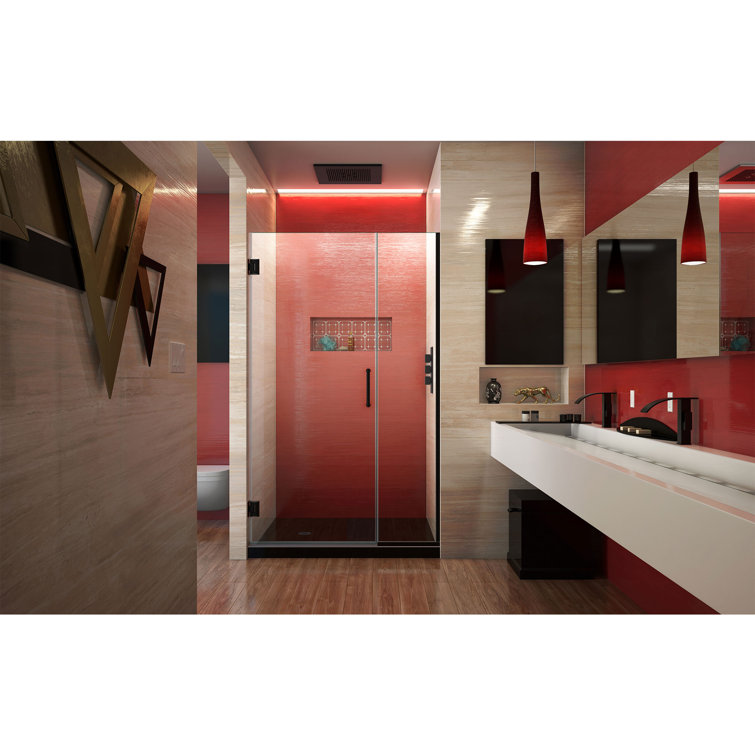 Unidoor Plus 52" Frameless Clear Glass Shower Door with Matte Black Hardware