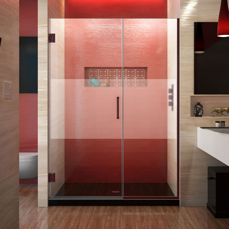 Unidoor Plus 61" Frameless Clear Glass Shower Door with Black Hardware
