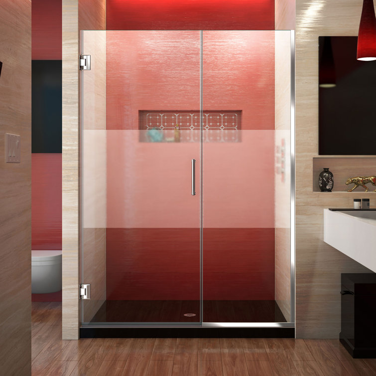 Unidoor Plus 66" Frameless Hinged Shower Door with Clear Glass