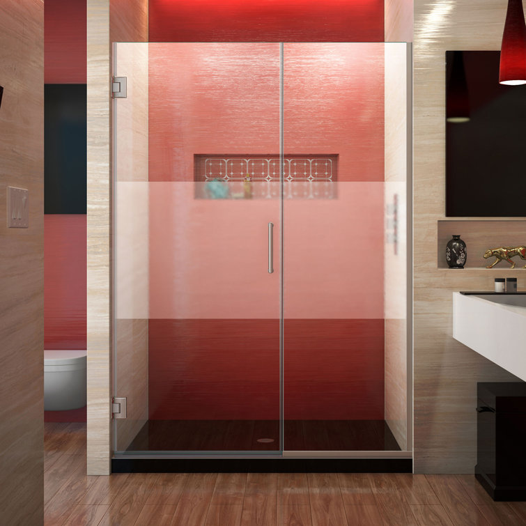 Unidoor Plus 46" Frameless Clear Glass Shower Door with Black Hardware