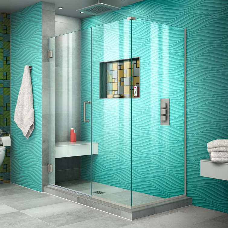 Unidoor Plus Frameless Clear Glass Hinged Shower Enclosure with Distressed Bronze Hardware