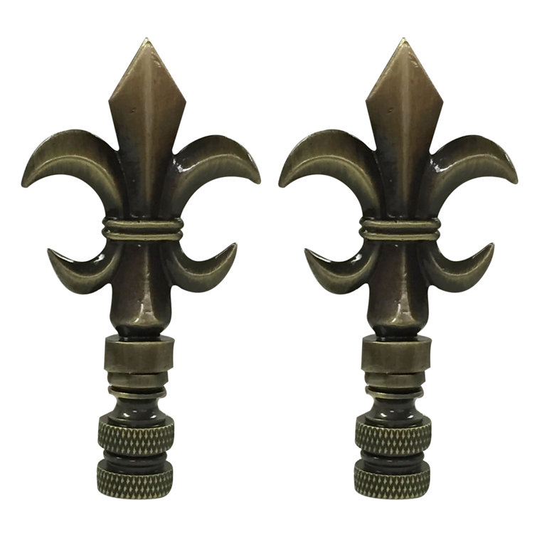 Antique Brass Fleur De Lis Lamp Finial Set