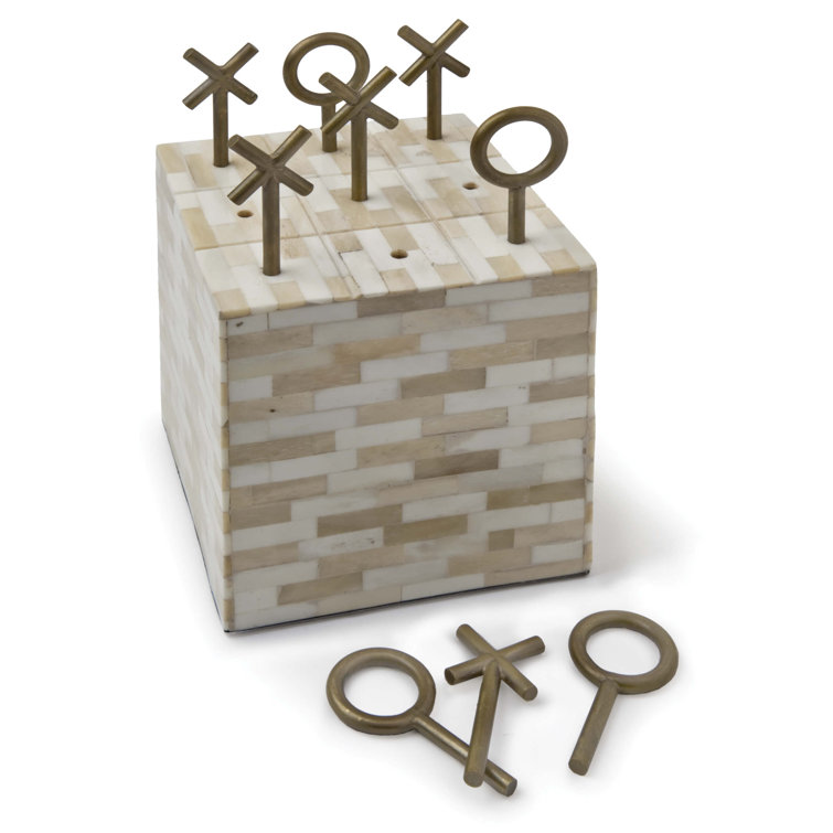 Multi-Tone Bone and Brass Tic Tac Toe Block
