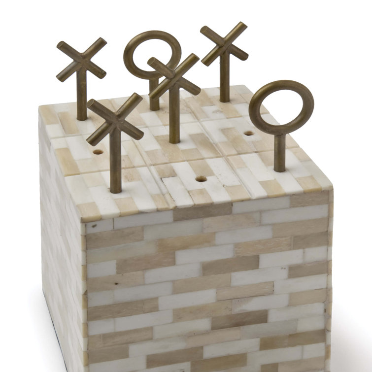 Multi-Tone Bone and Brass Tic Tac Toe Block