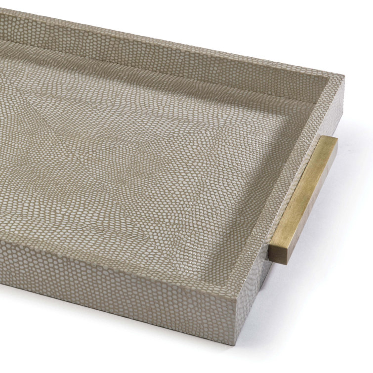 Ivory Gray Shagreen Boutique Tray with Brass Handles