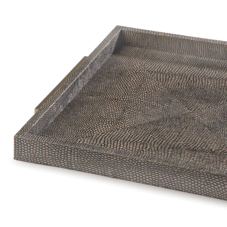 Vintage Brown Shagreen Square Serving Tray