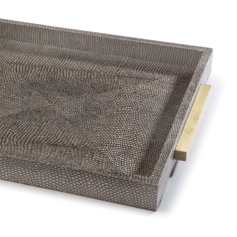 Vintage Brown Shagreen Boutique Tray with Brass Handles