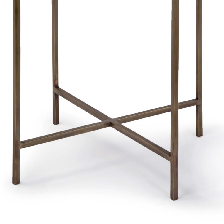 Elegant Round Bone Inlay and Metal Drum Table, 14" x 25.25"