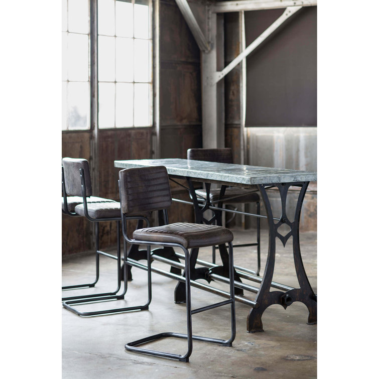 Ebony Leather and Metal Counter Stool Set