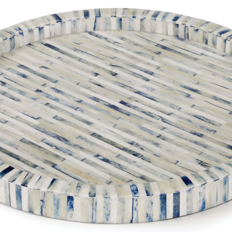 16-Inch Round Bone and Indigo Tray
