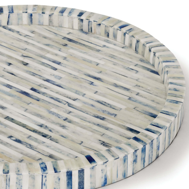 16-Inch Round Bone and Indigo Tray