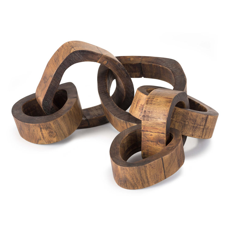 Acacia Wood Chainlink Centerpiece - Nautical Inspired, 39" Length