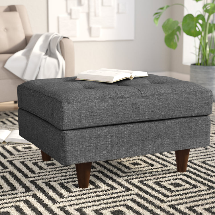 Empress Mid-Century Modern Tufted Ottoman in Wheatgrass Gray