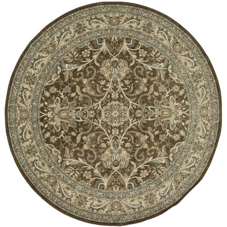 Newbridge Brown Round Synthetic Stain-Resistant Area Rug