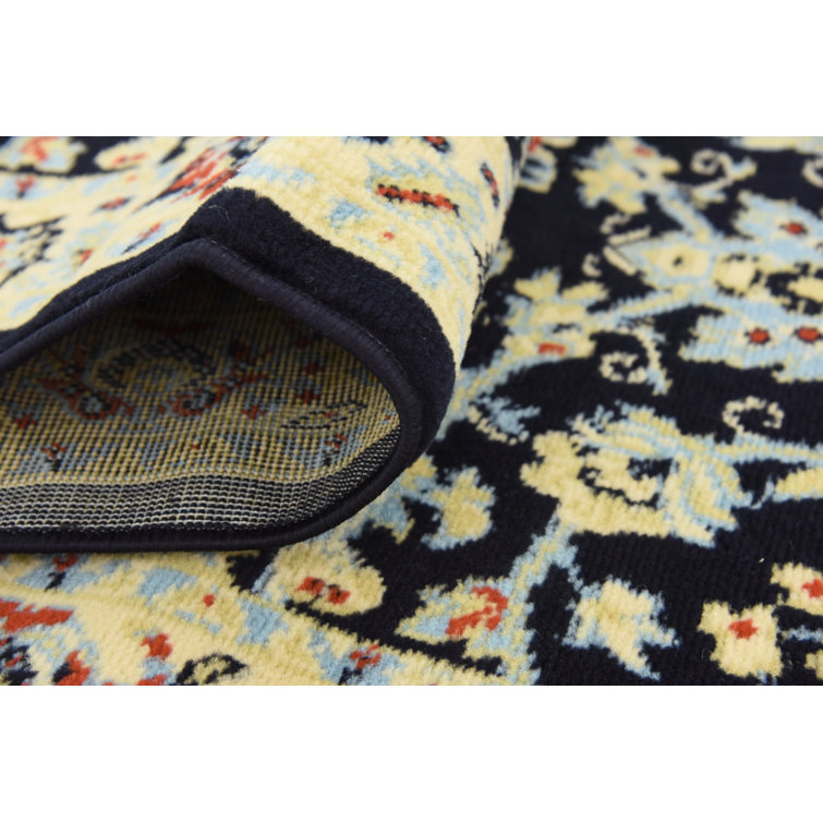 Navy Blue Rectangular Medallion Synthetic Area Rug