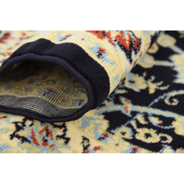 Navy Blue Rectangular Medallion Synthetic Area Rug