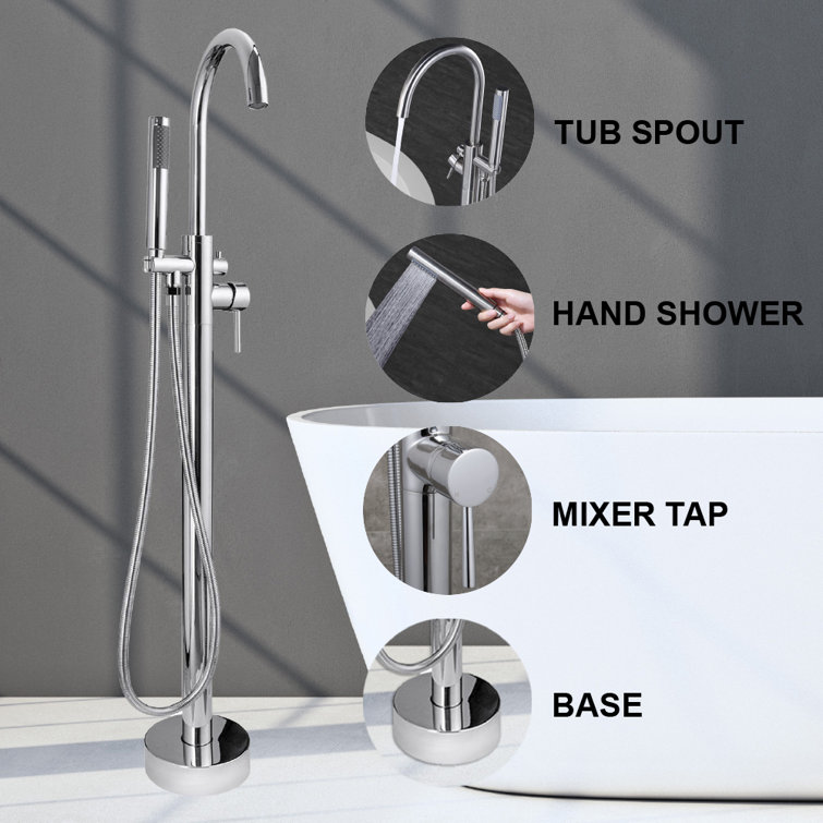 Chrome Freestanding Tub Filler with Hand Shower