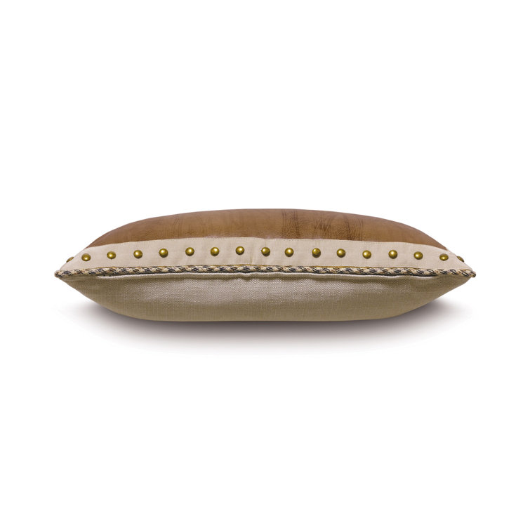 Saddle Brown and Off-White Faux Leather Lumbar Pillow