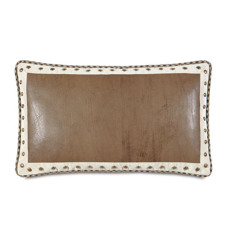 Saddle Brown and Off-White Faux Leather Lumbar Pillow