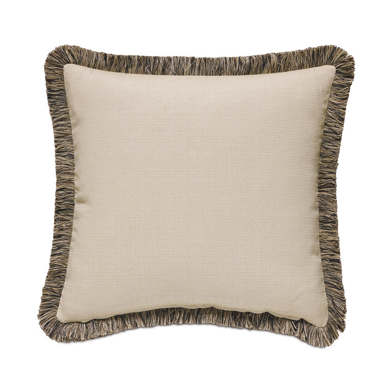 Neutral Bisque and Brown Fringed Square Acrylic Throw Pillow