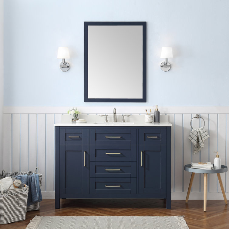 Midnight Blue 48" Bathroom Vanity Set with White Marble Top
