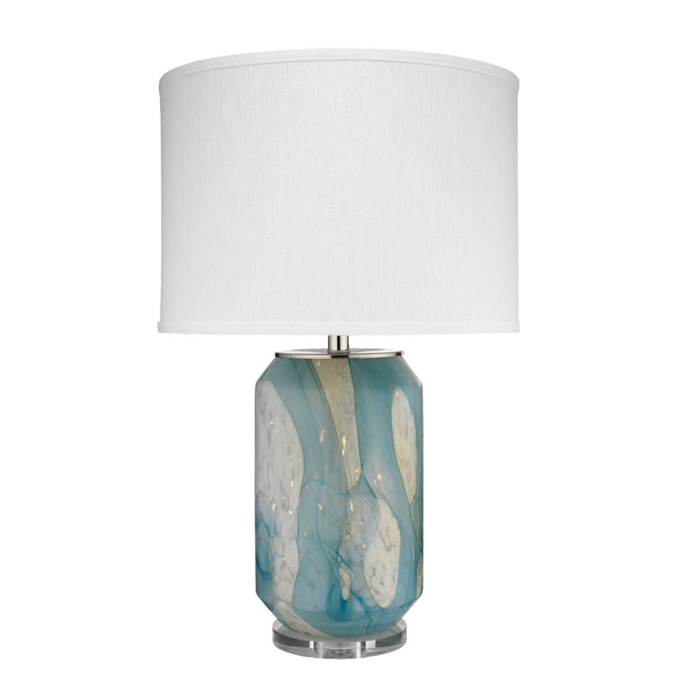 Pale Blue Blown Glass Table Lamp with Linen Shade