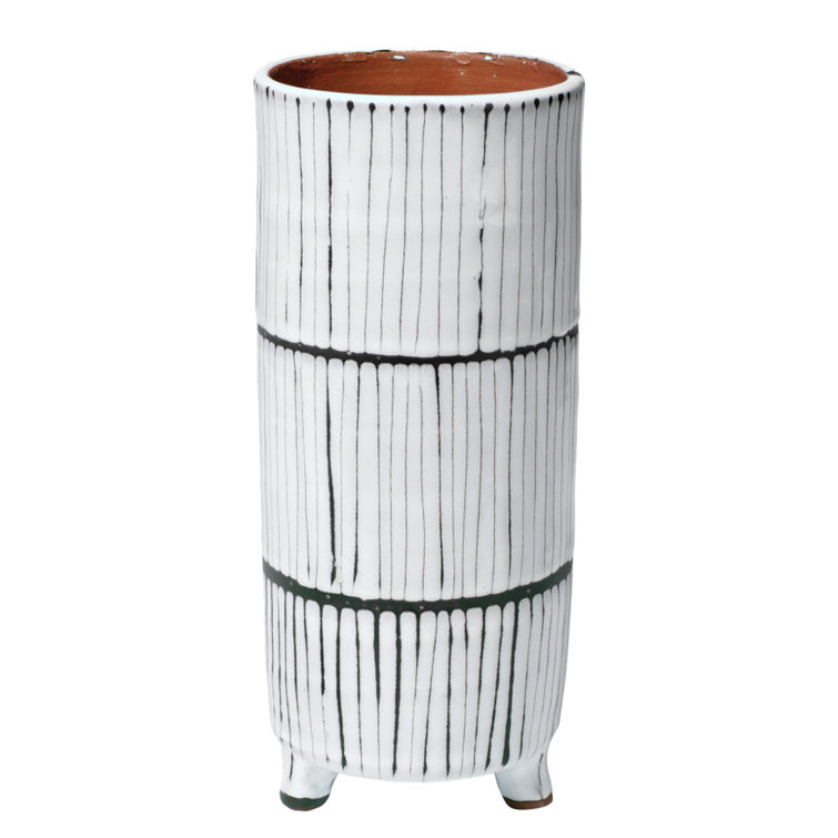 Cream and Dark Grey Ceramic Vase Set with Textured Finish