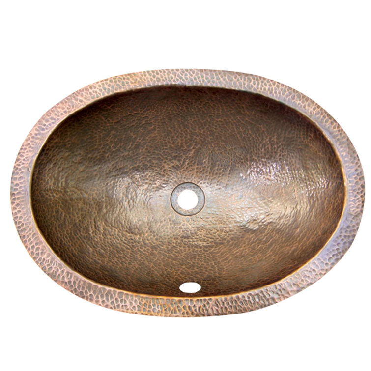 Hammered Antique Copper Oval Undermount Bathroom Sink
