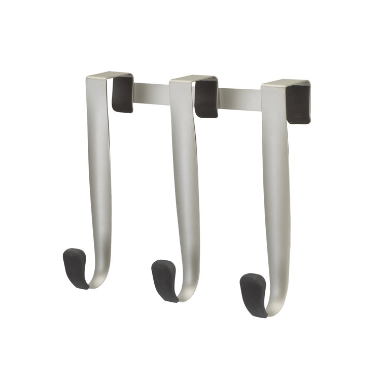 Sleek Nickel and Black Rubber Over-the-Door Triple Towel Hook